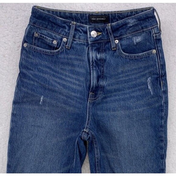Free Assembly Jeans Women's Size 2 Blue Super High Rise Straight Distressed Torn - Picture 3 of 16